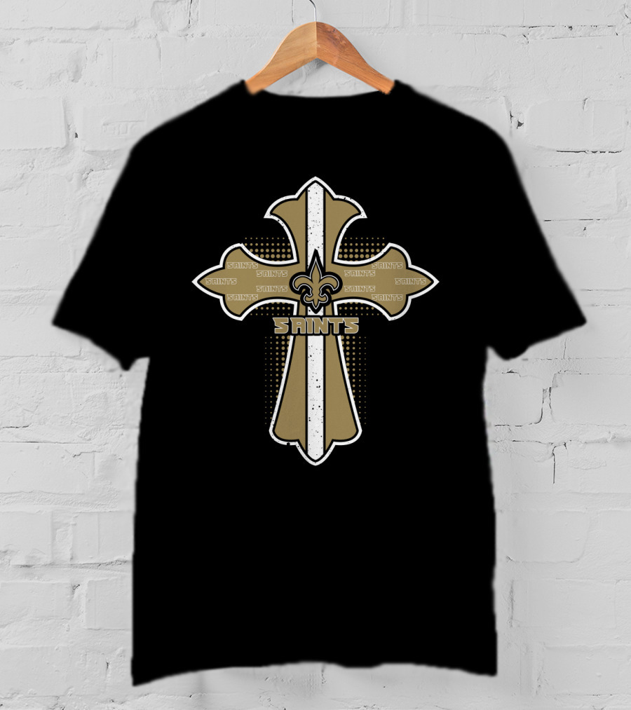 New Orleans Saints Cross With Fleur-De-Lis Symbol For Fans Of Jesus And Football T-Shirt