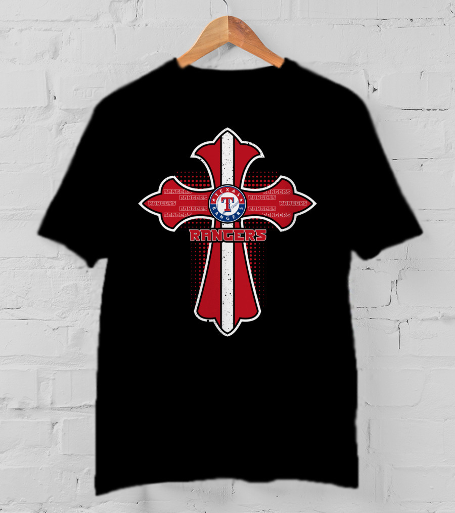 Texas Rangers Baseball Cross Emblem For Fans And Faithful T-Shirt
