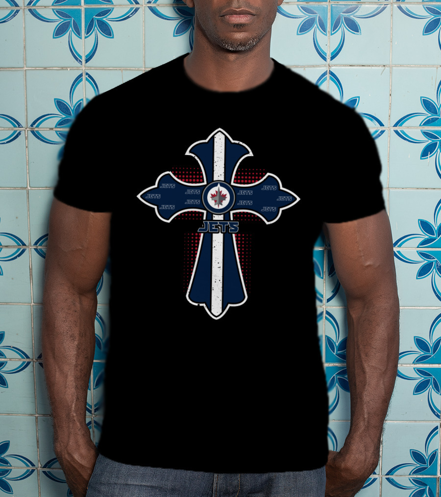 Winnipeg Jets Fans Cross With Logo And Jets Text T-Shirt