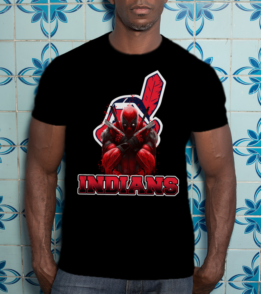 Indians Deadpool Crossover With Baseball Feather T-Shirt