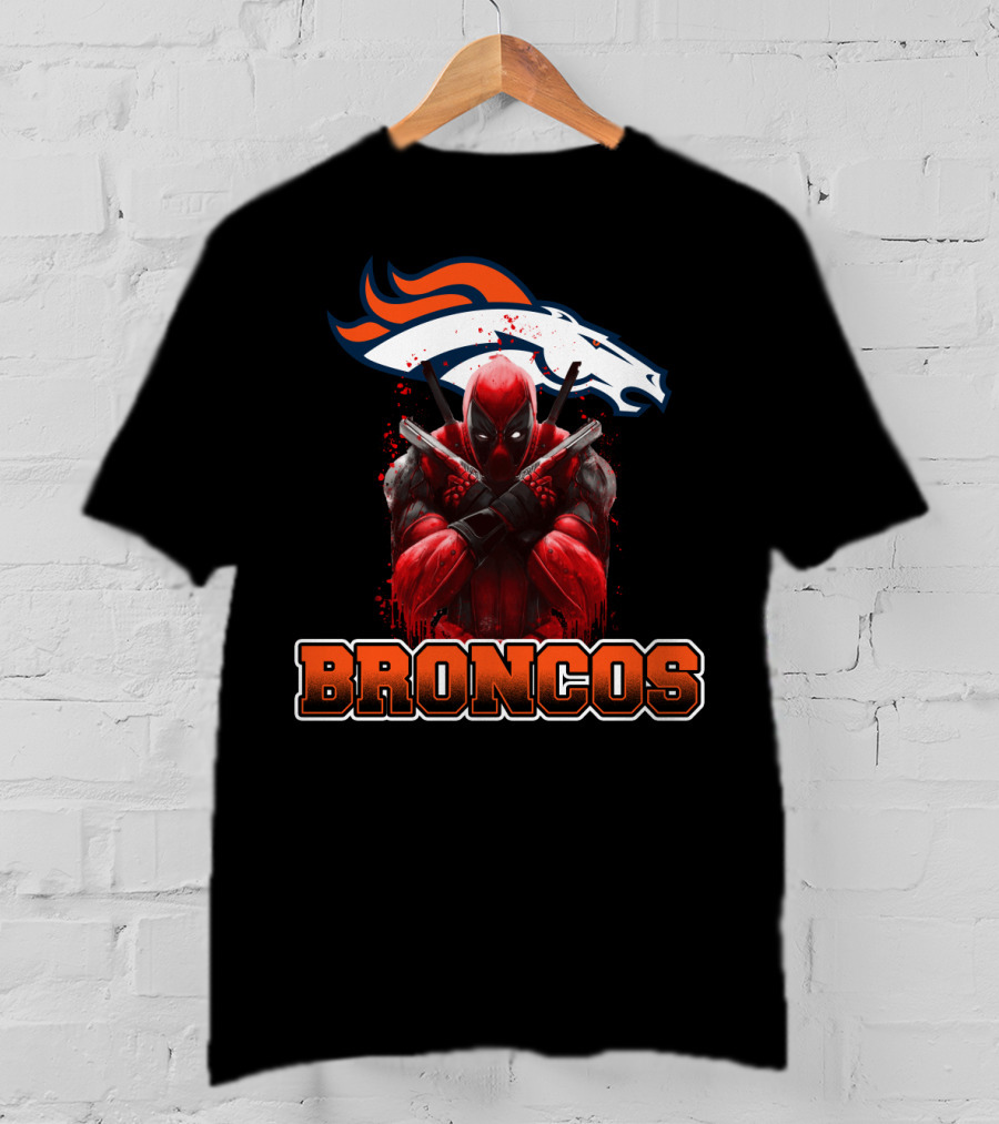 Denver Broncos And Deadpool Crossover Fans Iconic Mashup T-Shirt