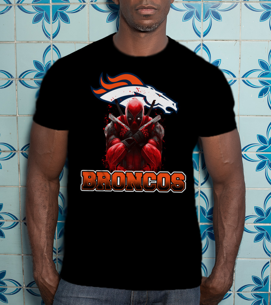 Denver Broncos And Deadpool Crossover Fans Iconic Mashup T-Shirt