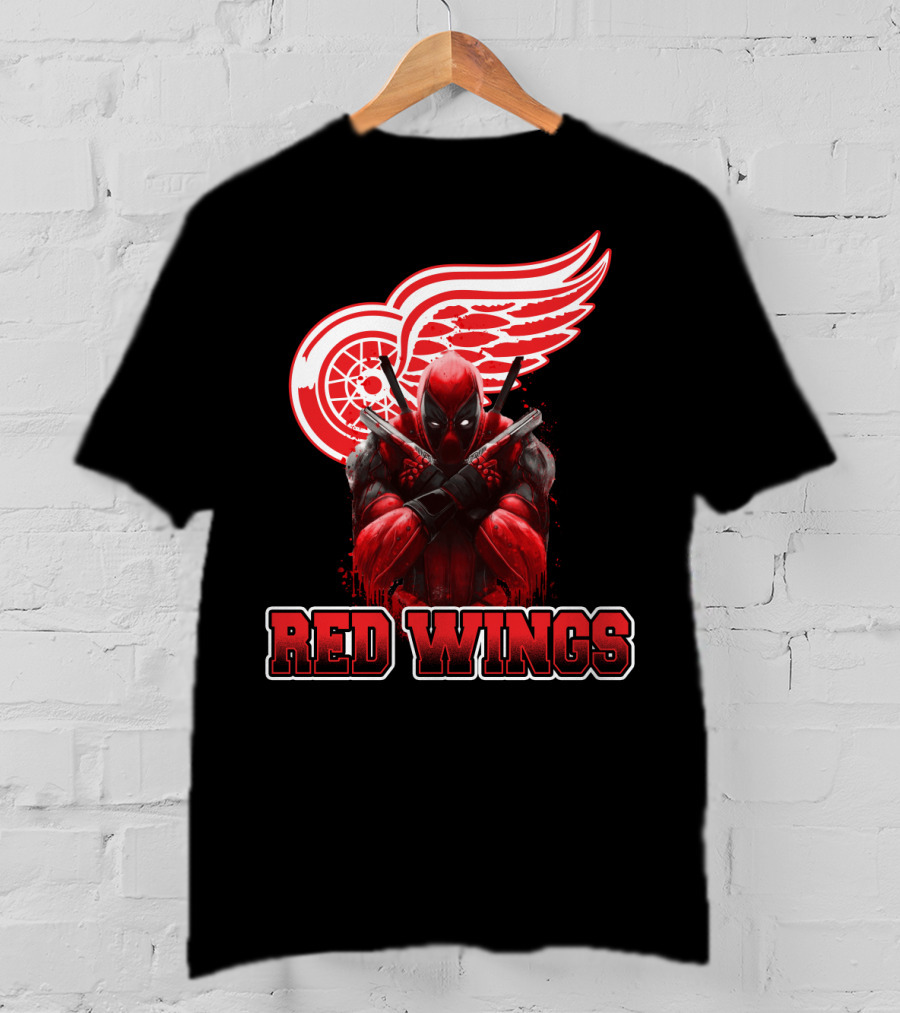 Detroit Red Wings Deadpool Fan Collaboration Crossover T-Shirt