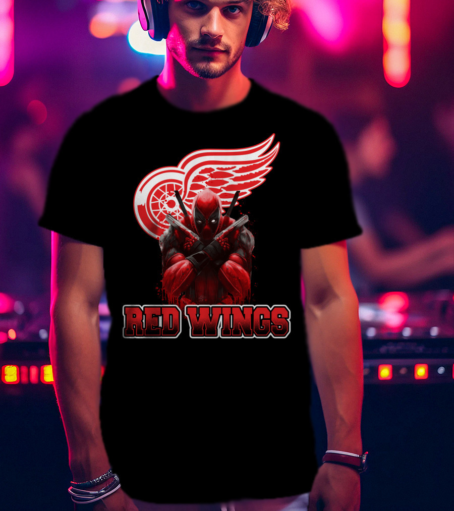 Detroit Red Wings Deadpool Fan Collaboration Crossover T-Shirt