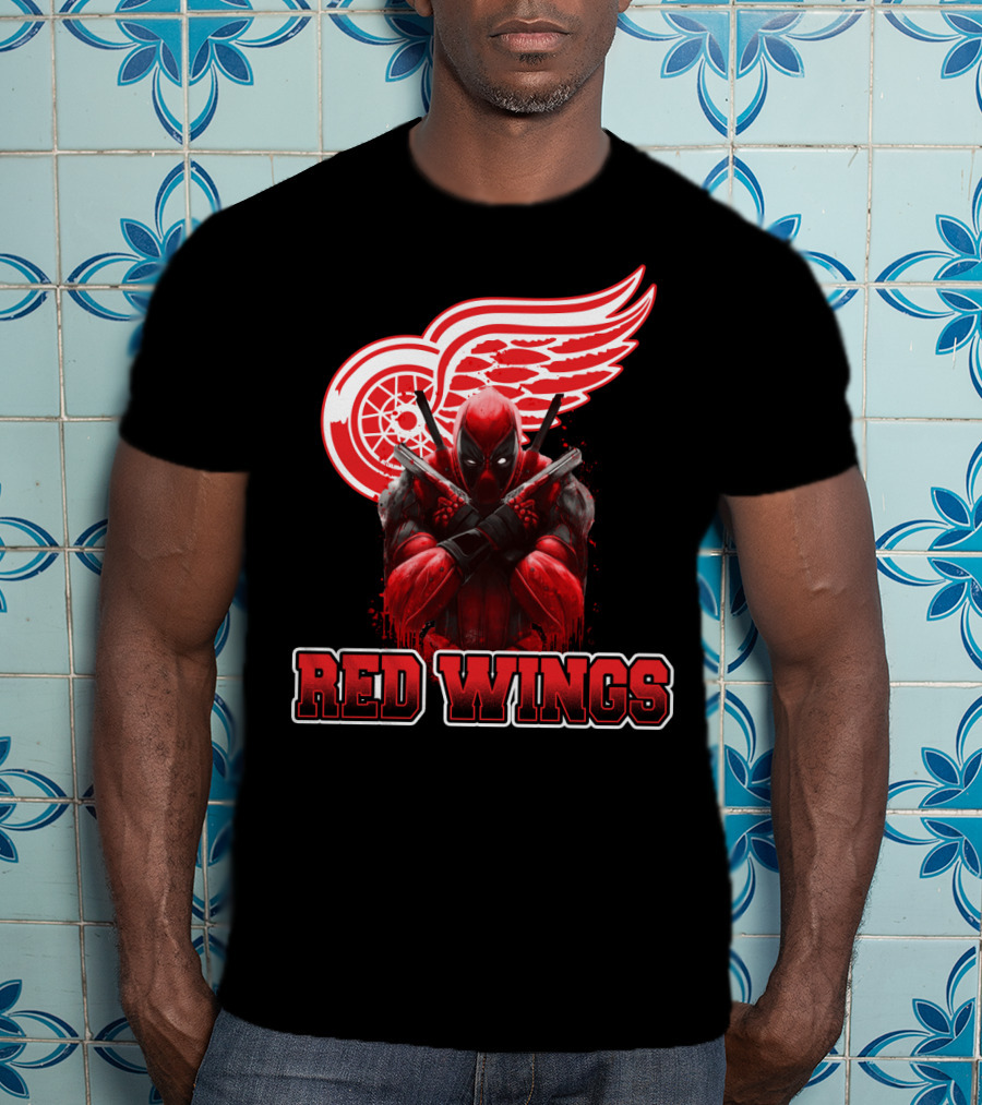 Detroit Red Wings Deadpool Fan Collaboration Crossover T-Shirt