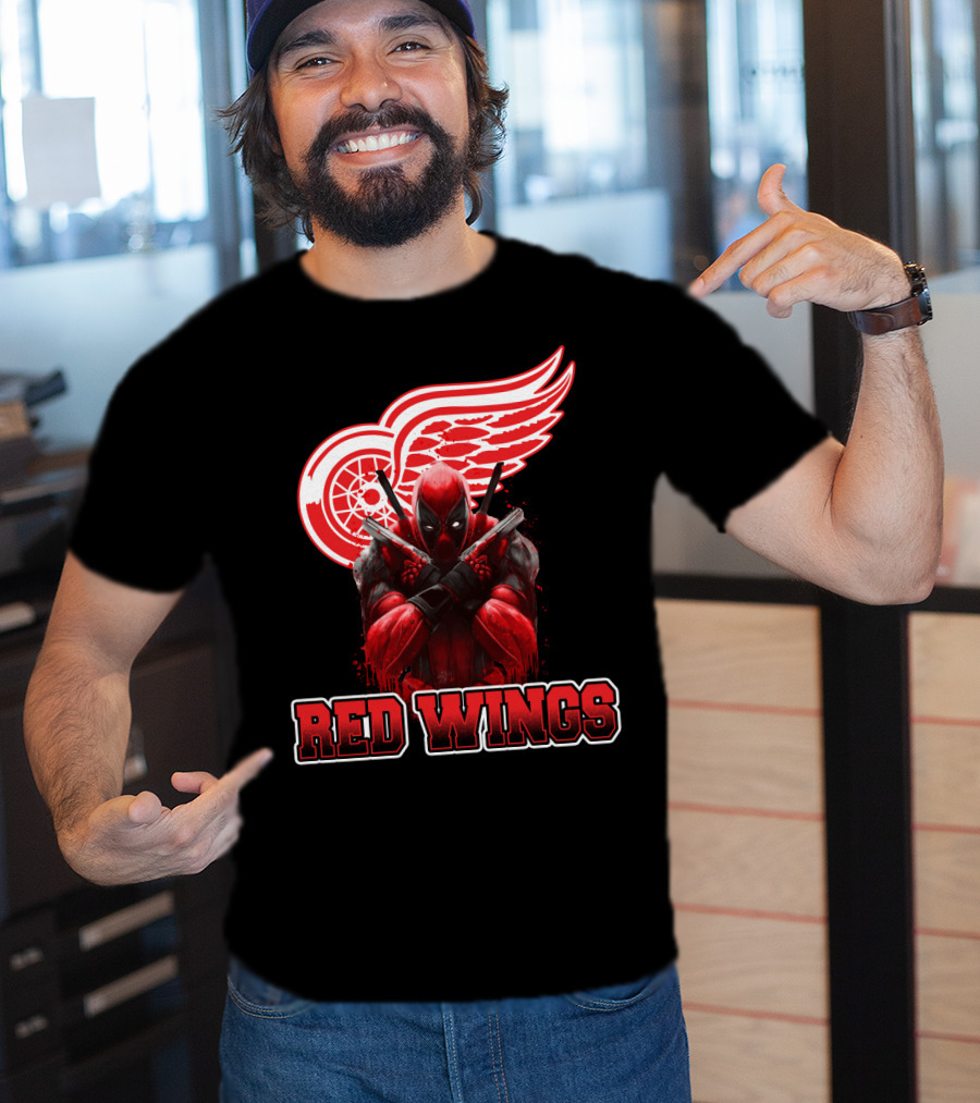 Detroit Red Wings Deadpool Fan Collaboration Crossover T-Shirt
