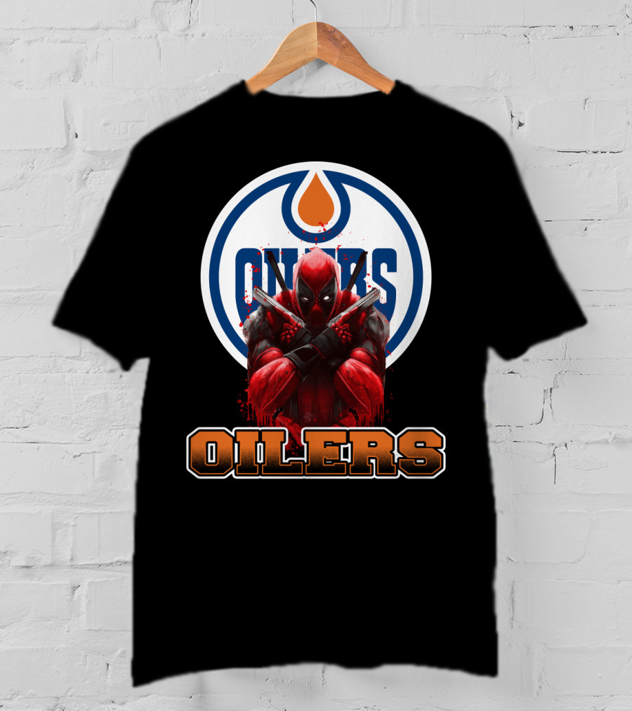 Edmonton Oilers Deadpool Crossover Fan Art NHL Marvel Mashup T-Shirt