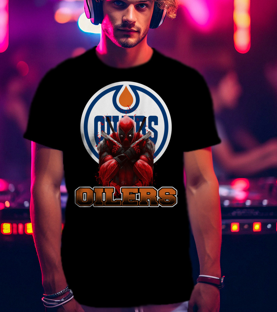 Edmonton Oilers Deadpool Crossover Fan Art NHL Marvel Mashup T-Shirt