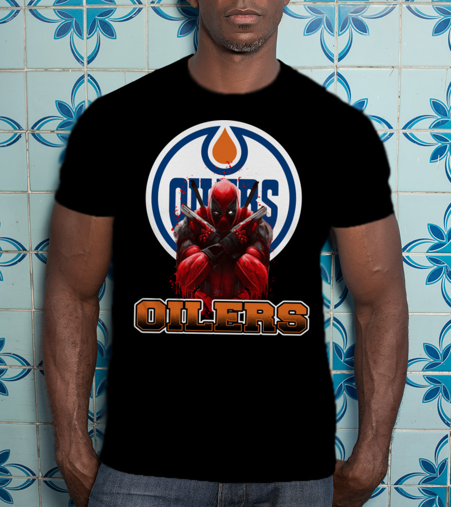 Edmonton Oilers Deadpool Crossover Fan Art NHL Marvel Mashup T-Shirt