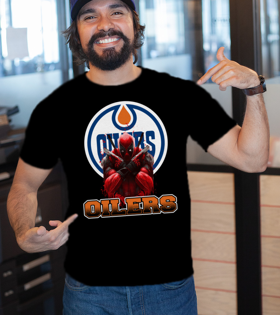 Edmonton Oilers Deadpool Crossover Fan Art NHL Marvel Mashup T-Shirt