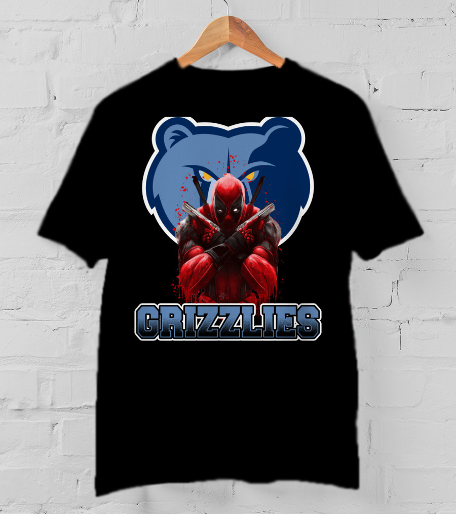 Grizzlies Deadpool Crossover Fans Tee Memphis Grizzlies Logo Mashup T-Shirt