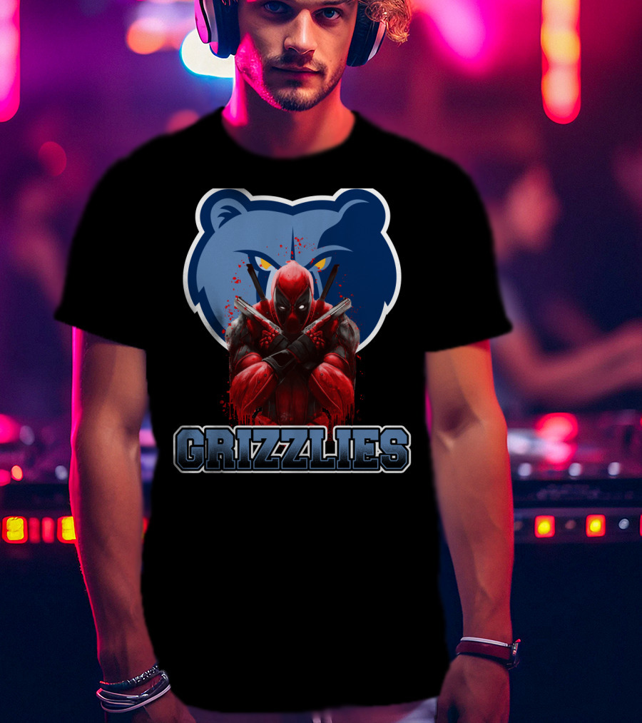 Grizzlies Deadpool Crossover Fans Tee Memphis Grizzlies Logo Mashup T-Shirt