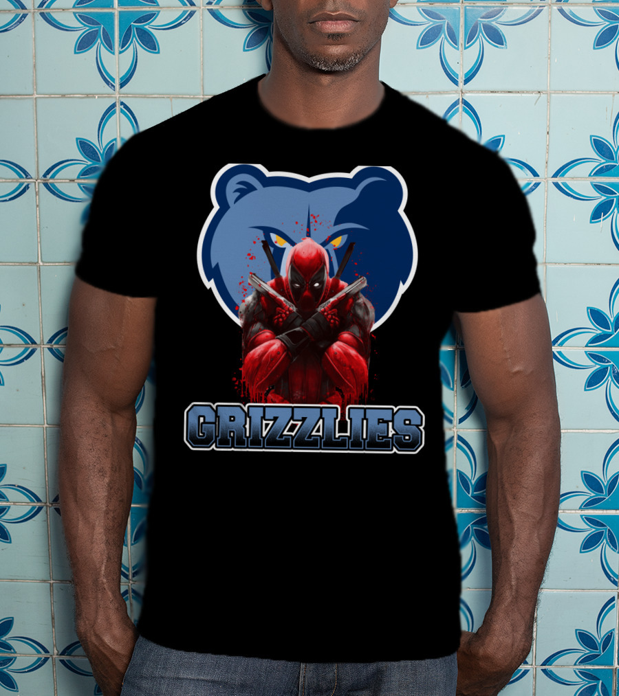 Grizzlies Deadpool Crossover Fans Tee Memphis Grizzlies Logo Mashup T-Shirt