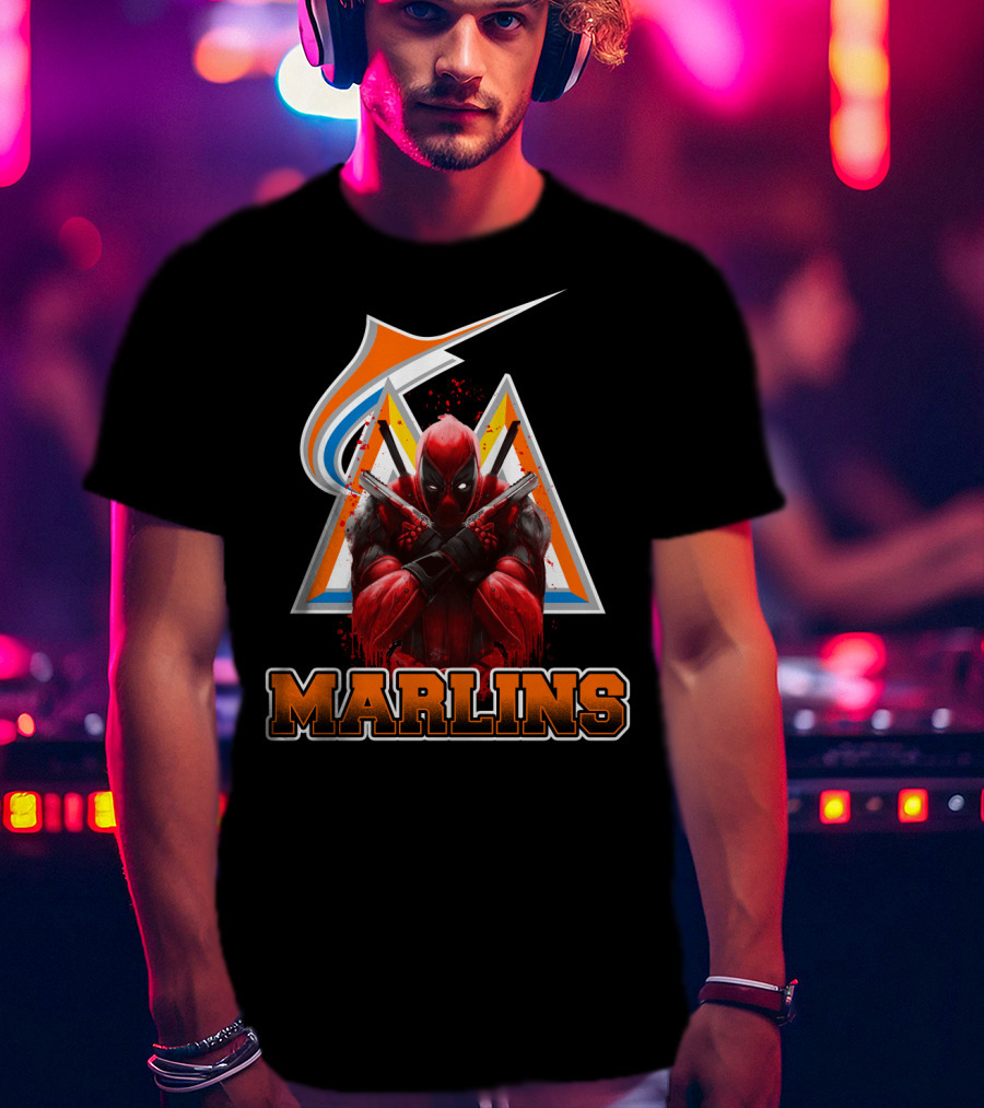 Miami Marlins Deadpool Crossover Fan Favorite Collaboration T-Shirt