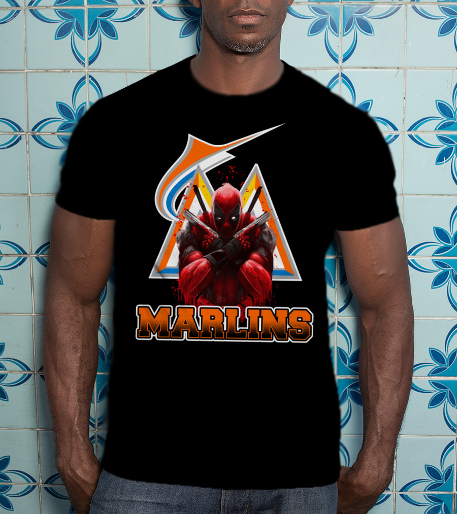 Miami Marlins Deadpool Crossover Fan Favorite Collaboration T-Shirt