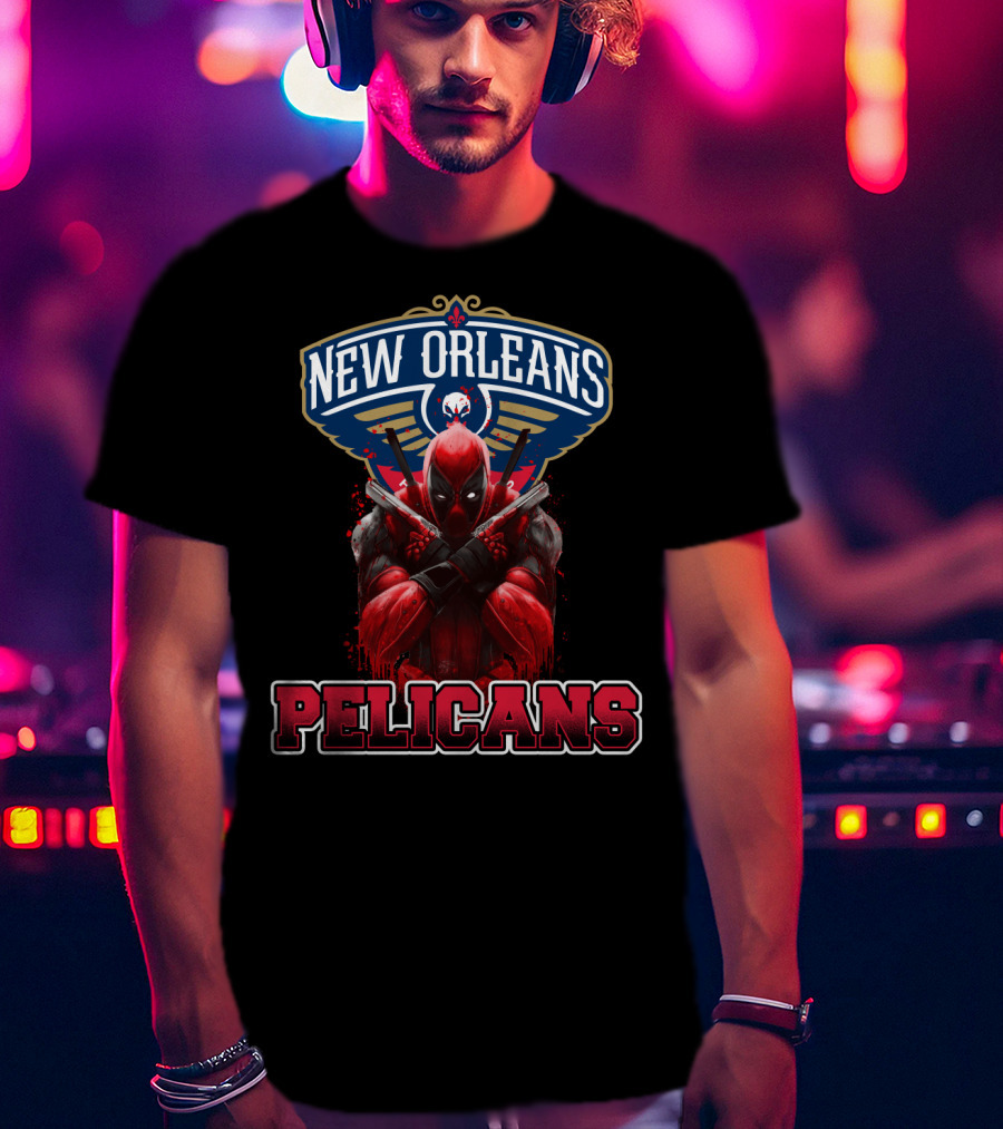 New Orleans Pelicans Deadpool Crossover Fans NBA Marvel Collaboration T-Shirt