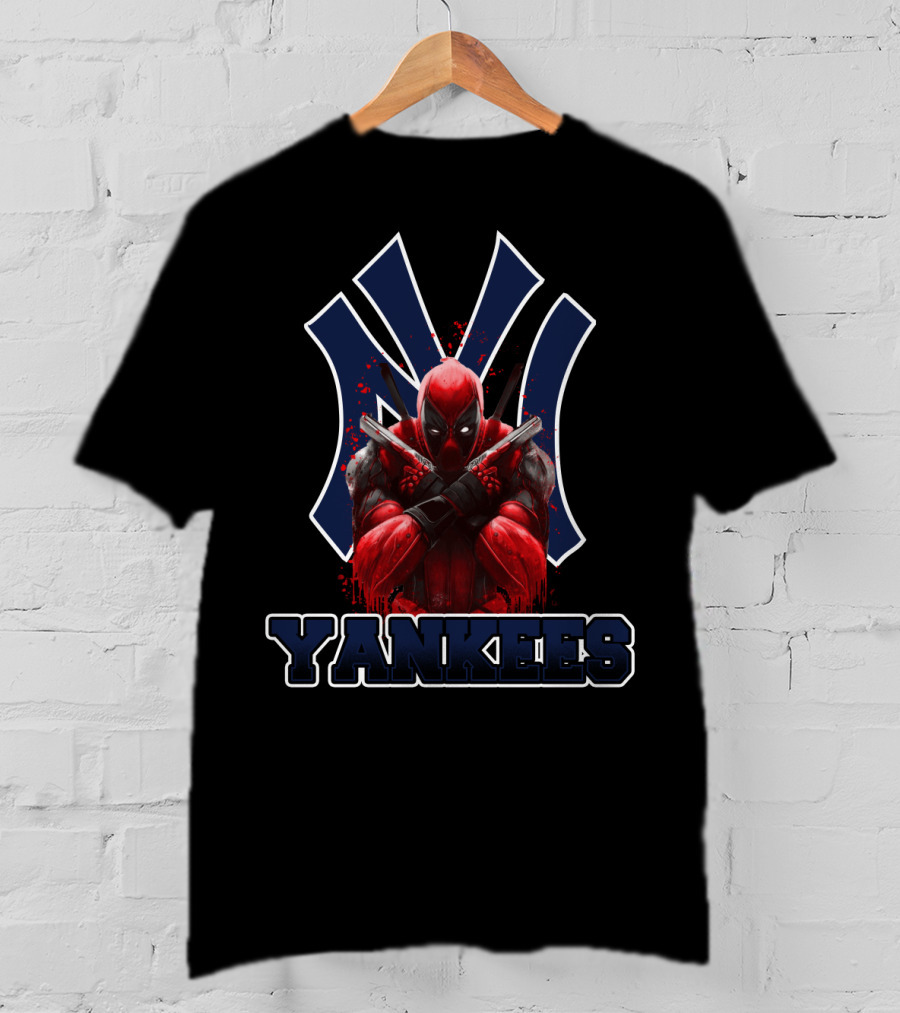 New York Yankees Logo With Deadpool Crossover For Fans T-Shirt