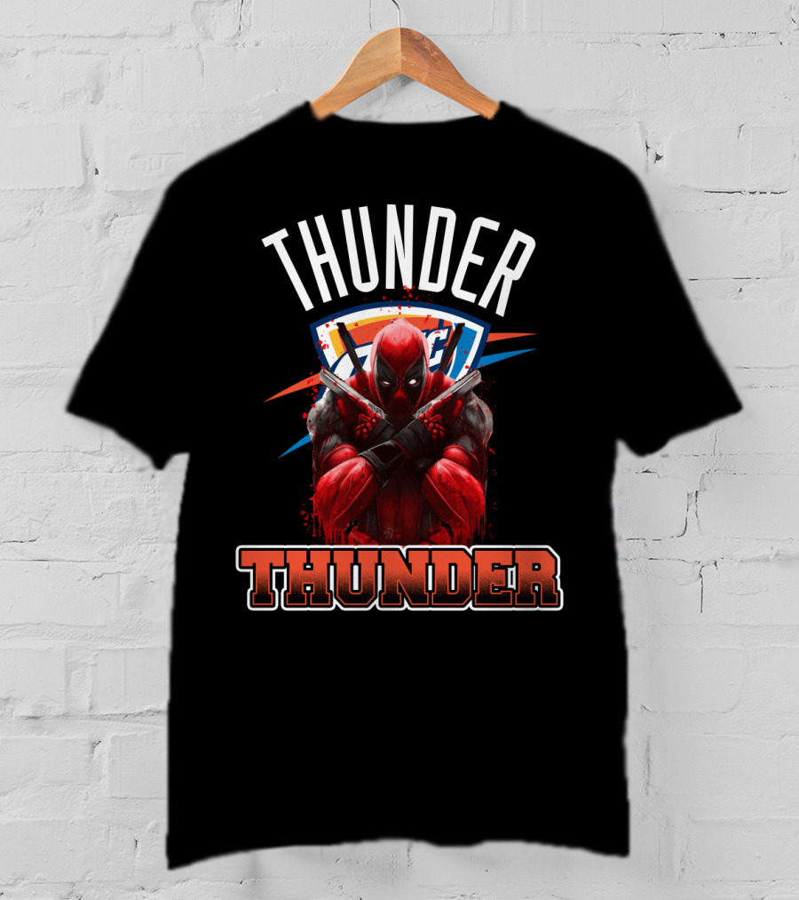 Thunder Crossover With Iconic Marvel Character On Oklahoma City Background T-Shirt
