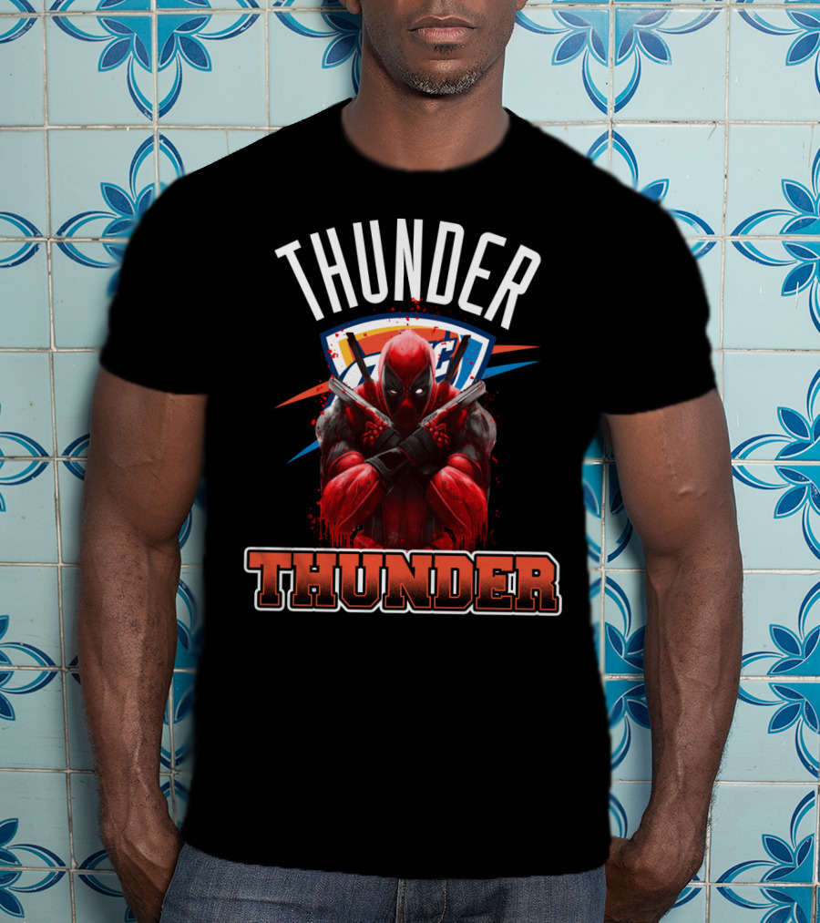 Thunder Crossover With Iconic Marvel Character On Oklahoma City Background T-Shirt