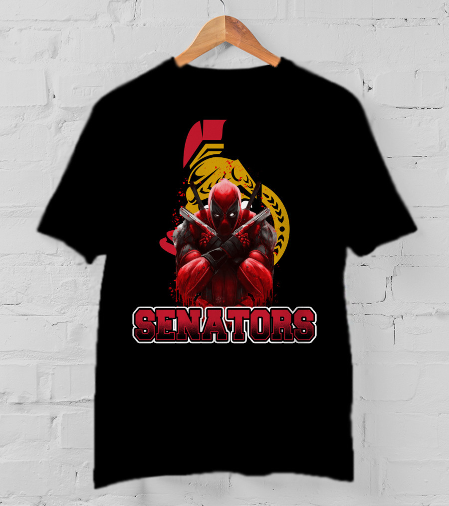Deadpool And Ottawa Senators Crossover Featuring Iconic Hockey T-Shirt