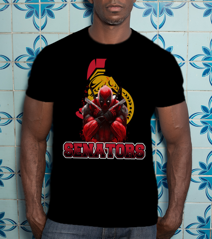 Deadpool And Ottawa Senators Crossover Featuring Iconic Hockey T-Shirt
