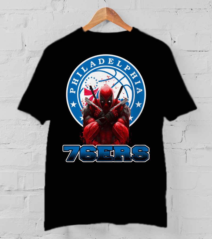 Philadelphia 76ers Deadpool NBA Crossover Fans Graphic Basketball T-Shirt