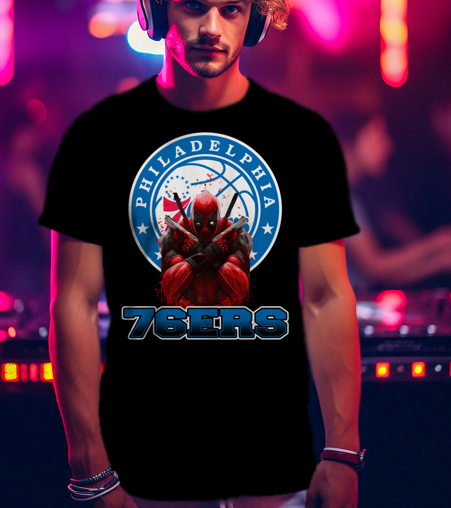 Philadelphia 76ers Deadpool NBA Crossover Fans Graphic Basketball T-Shirt