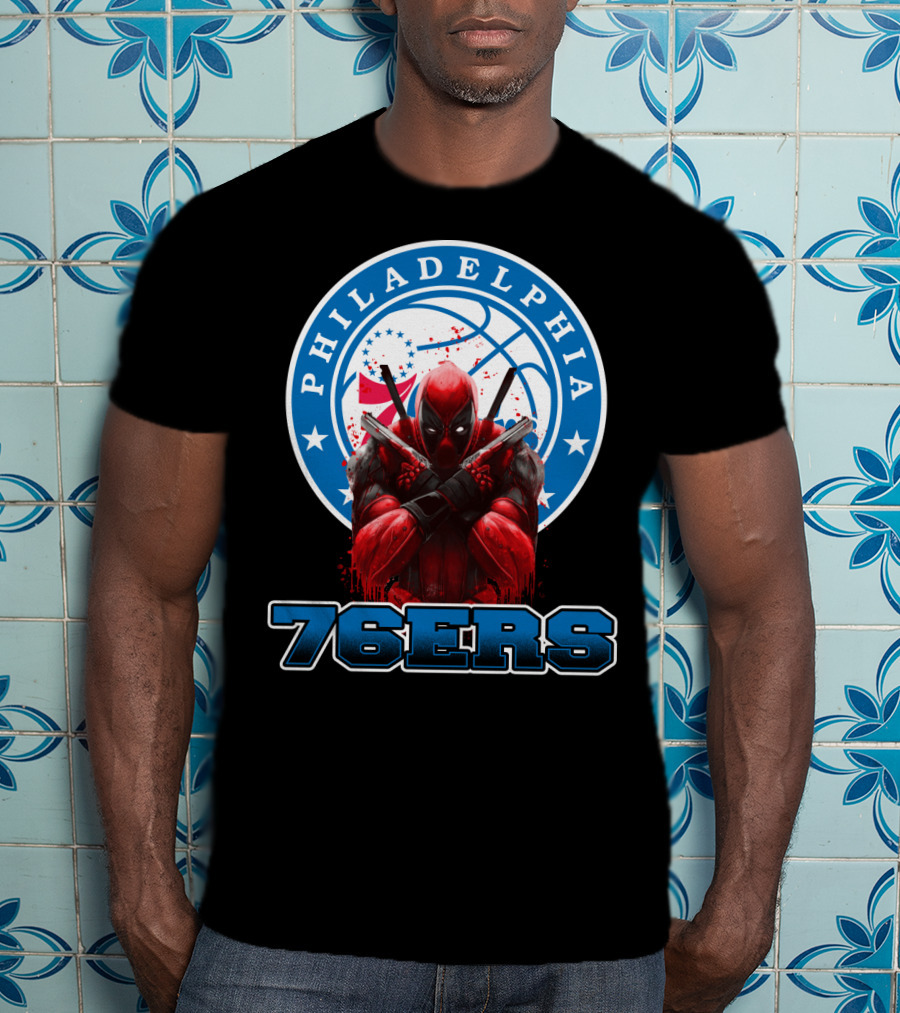 Philadelphia 76ers Deadpool NBA Crossover Fans Graphic Basketball T-Shirt