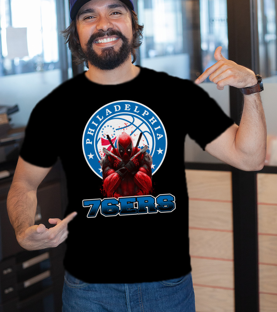 Philadelphia 76ers Deadpool NBA Crossover Fans Graphic Basketball T-Shirt