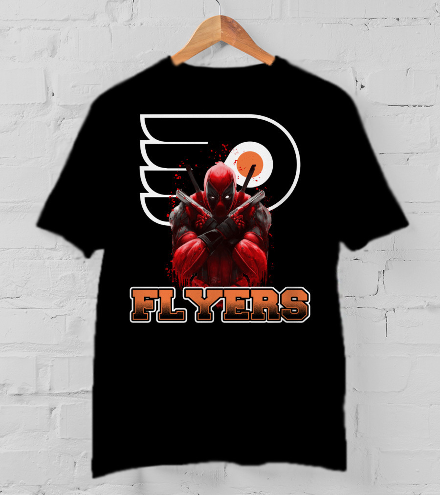 Philadelphia Flyers Deadpool Mashup With Iconic Hockey Logo And Character Crossover T-Shirt