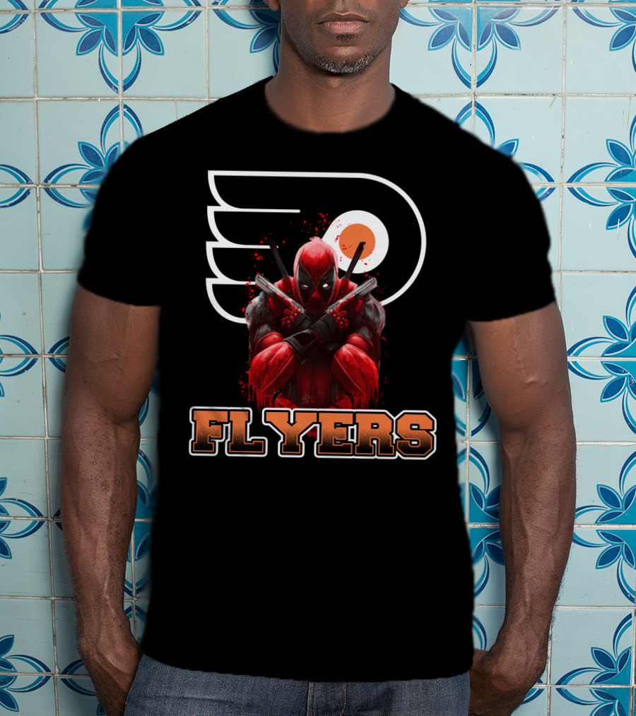 Philadelphia Flyers Deadpool Mashup With Iconic Hockey Logo And Character Crossover T-Shirt