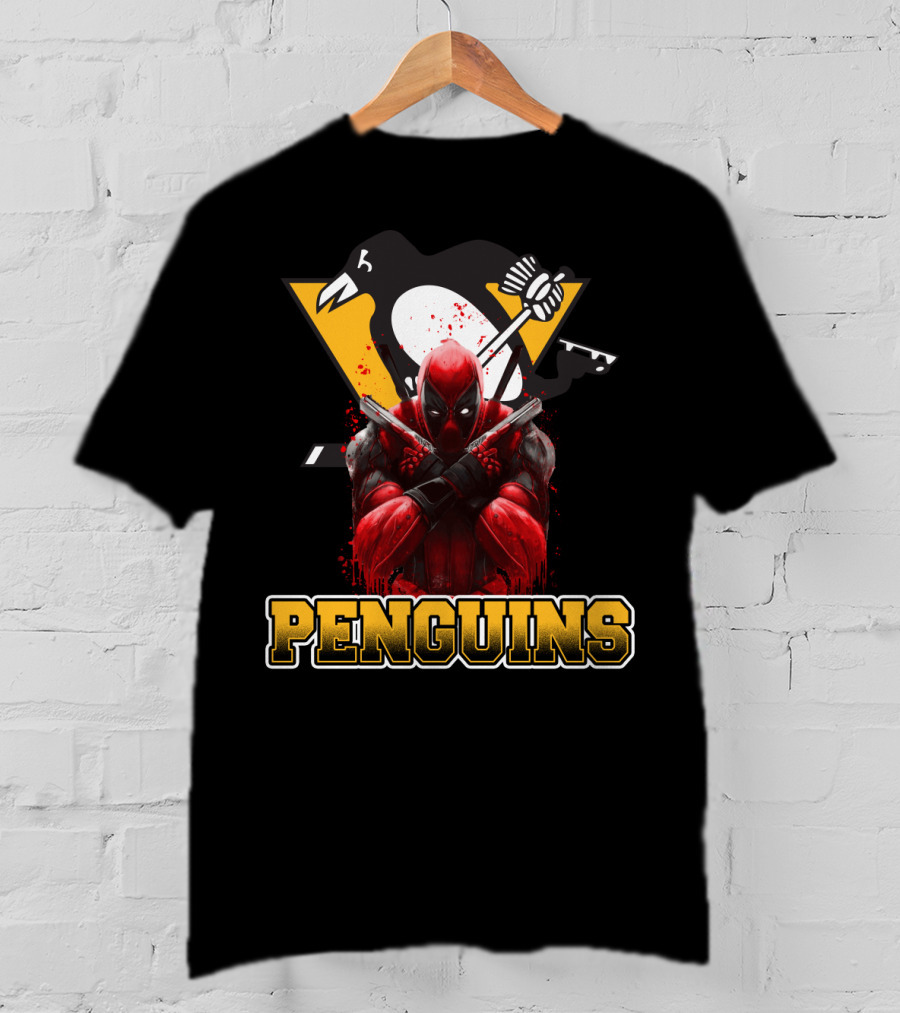 Penguins Deadpool Crossover Pittsburgh Hockey Fan Art Collaboration T-Shirt