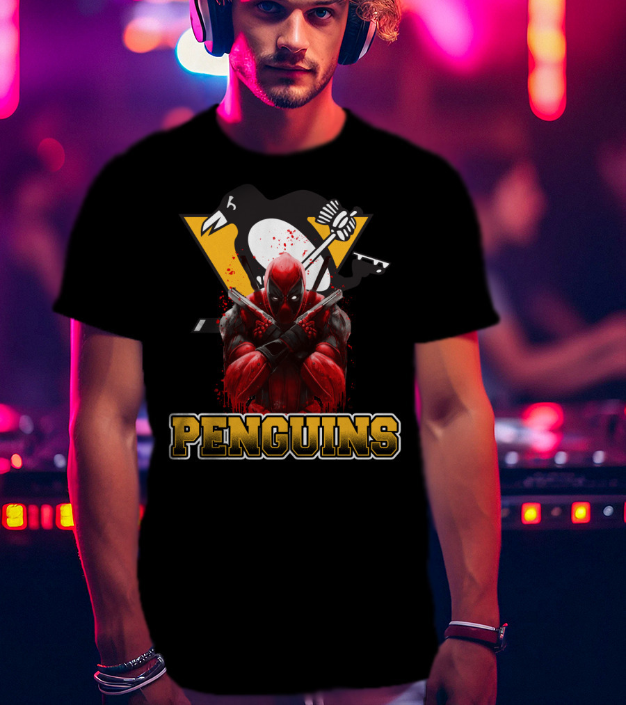 Penguins Deadpool Crossover Pittsburgh Hockey Fan Art Collaboration T-Shirt