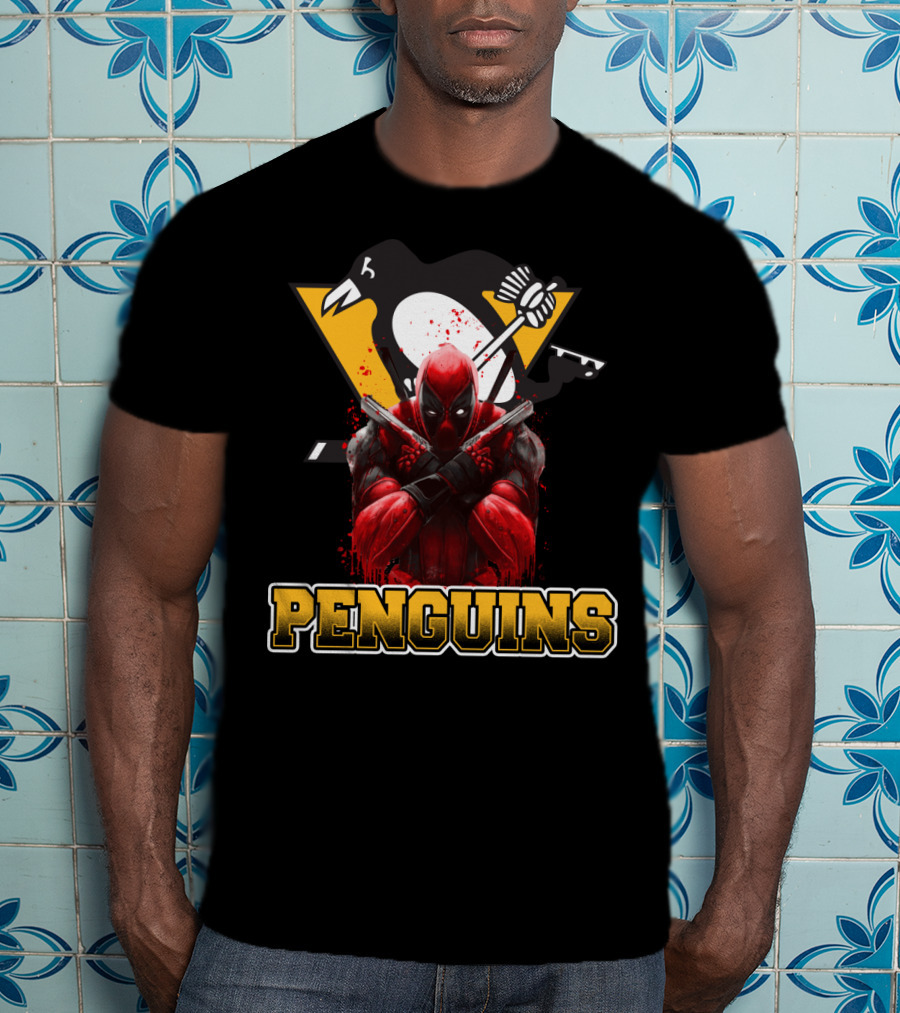 Penguins Deadpool Crossover Pittsburgh Hockey Fan Art Collaboration T-Shirt