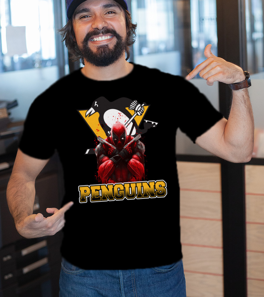 Penguins Deadpool Crossover Pittsburgh Hockey Fan Art Collaboration T-Shirt