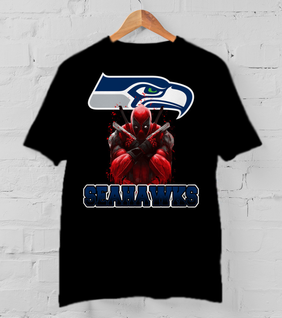 Seattle Seahawks Logo With Deadpool Crossover Fan Collaboration Seahawks T-Shirt