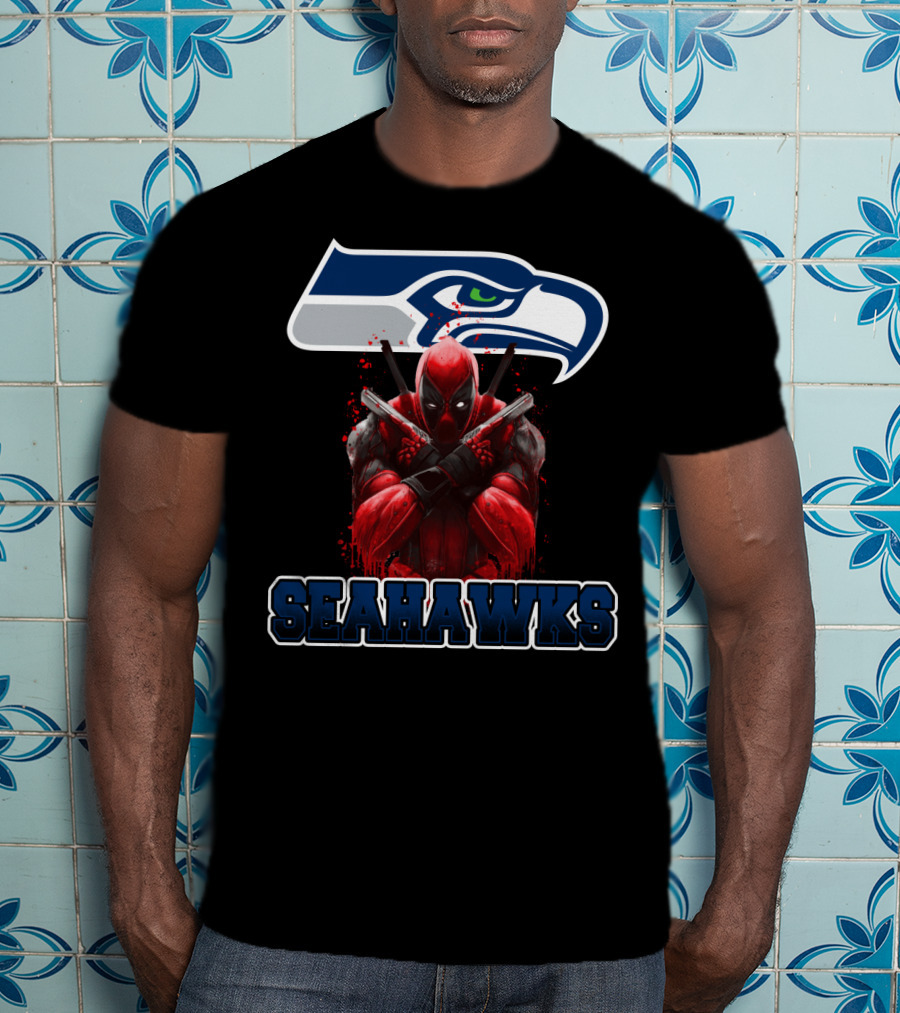 Seattle Seahawks Logo With Deadpool Crossover Fan Collaboration Seahawks T-Shirt