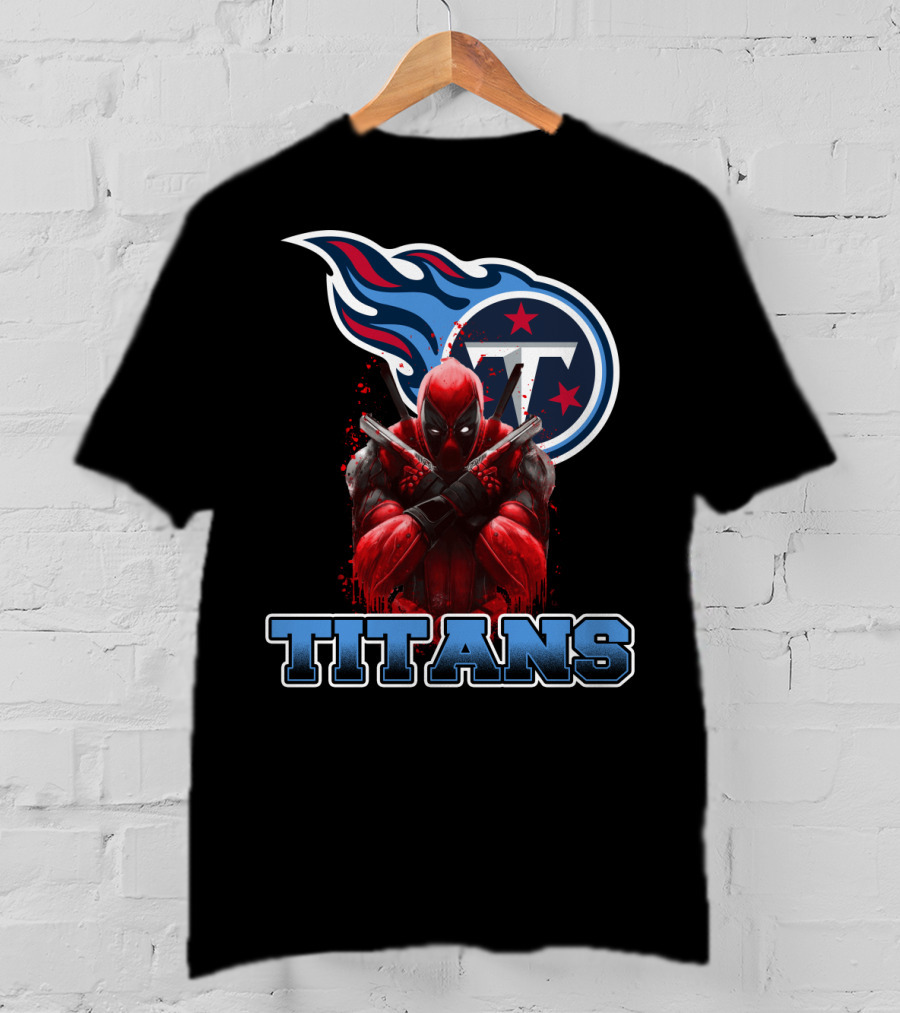Tennessee Titans Logo And Deadpool Crossover Fan Gear T-Shirt