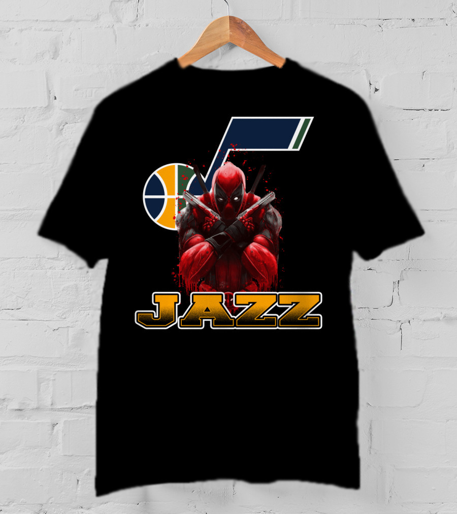 Utah Jazz NBA Logo With Deadpool Character Crossover For Fans T-Shirt