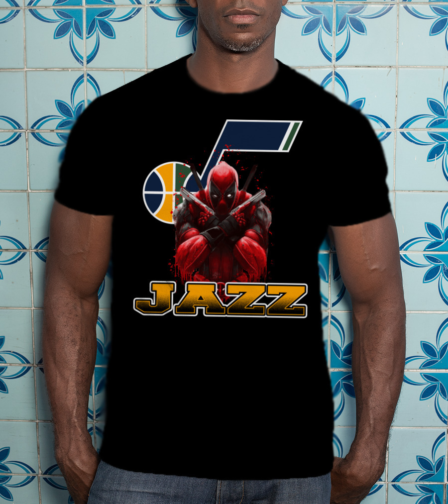 Utah Jazz NBA Logo With Deadpool Character Crossover For Fans T-Shirt
