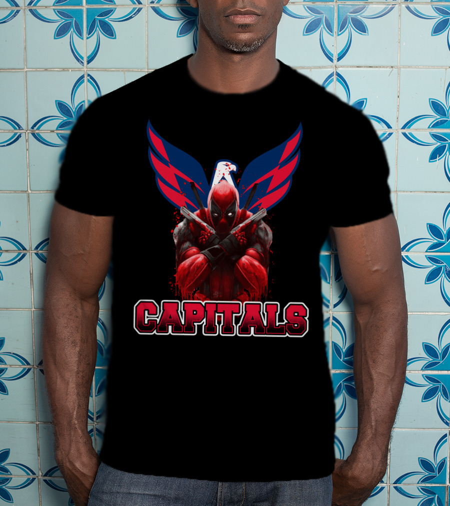 Washington Capitals Deadpool Collaboration Featuring Comic Character Crossover T-Shirt