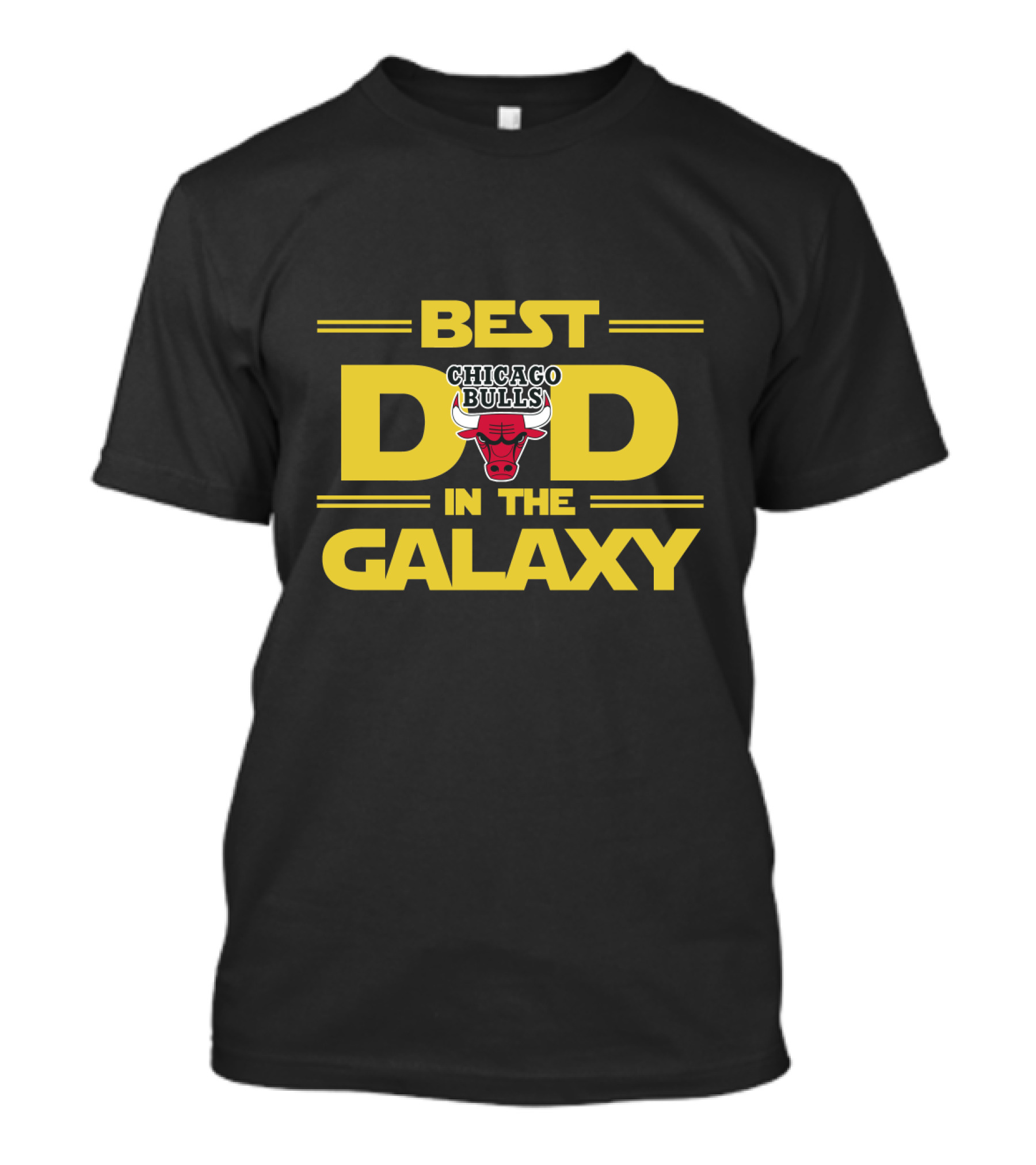 Best Chicago Bulls Dad In The Galaxy Yellow Text With Bull T-Shirt