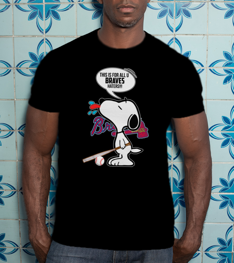 Snoopy Braves Tongue Out With Baseball Bat And Braves Text T-Shirt