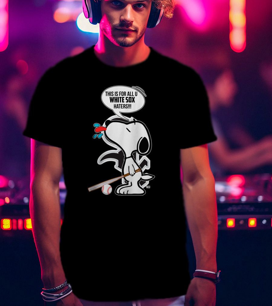 Snoopy Baseball Bat Graphic White Sox Haters Text Peppermint T-Shirt