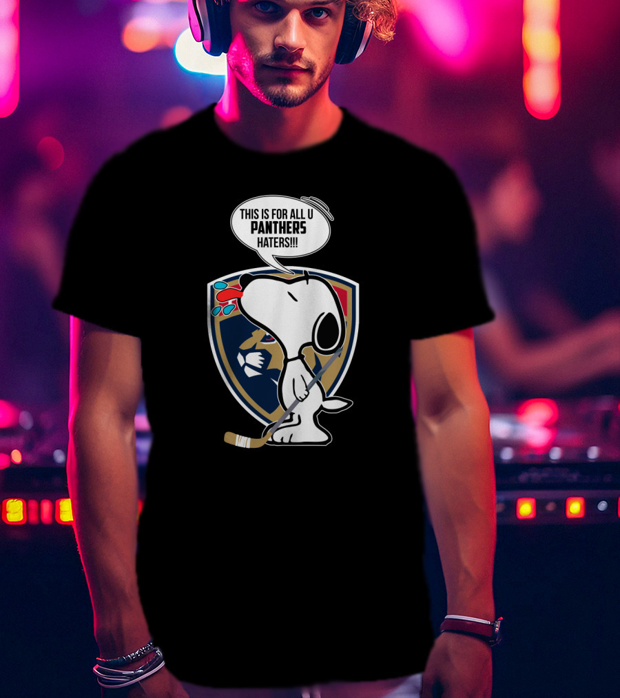 Snoopy With Hockey Stick And Florida Panthers Logo For Panthers Haters T-Shirt