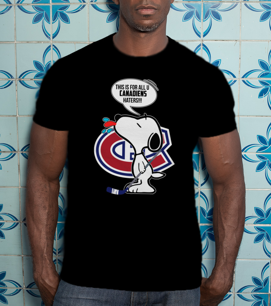 Snoopy Ice Hockey Montreal Canadiens Haters Fans Hockey Stick T-Shirt