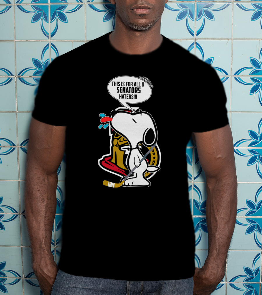 Snoopy With Ottawa Senators Logo This Is For All U Senators Haters Cartoon Hockey T-Shirt