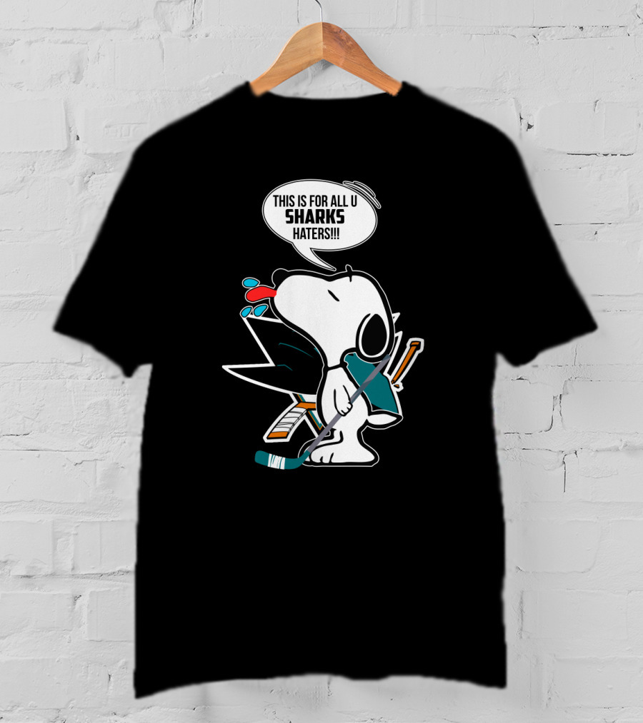 Snoopy Hockey Fan Defends San Jose Sharks Haters With Hockey Stick And Speech Bubble T-Shirt
