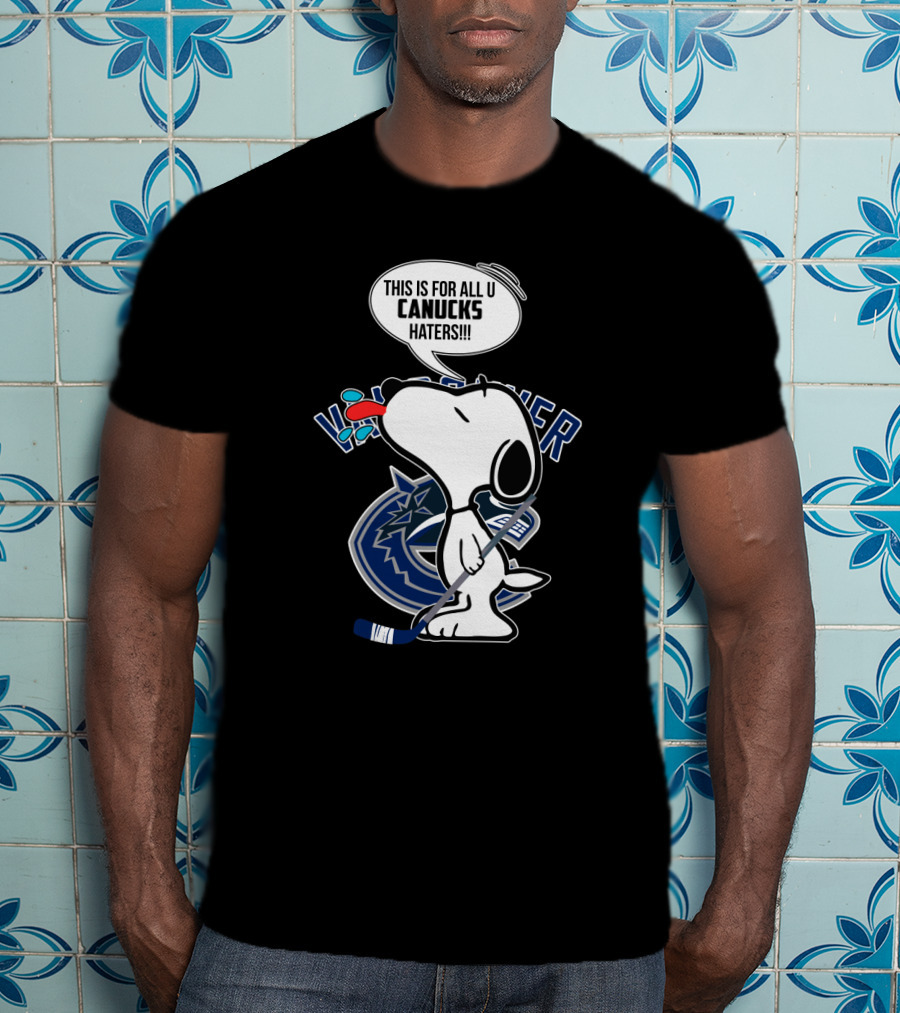 Snoopy Canucks Fans Tongue Out Speech Bubble Vancouver Hockey T-Shirt