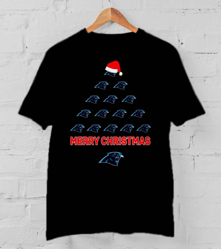 Merry Christmas Carolina Panthers Holiday Tree With Santa Hat T-Shirt